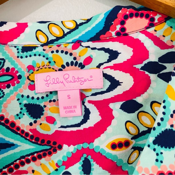 Lilly Pulitzer Silk Top Aztec Print Sz Small - Picture 3 of 7